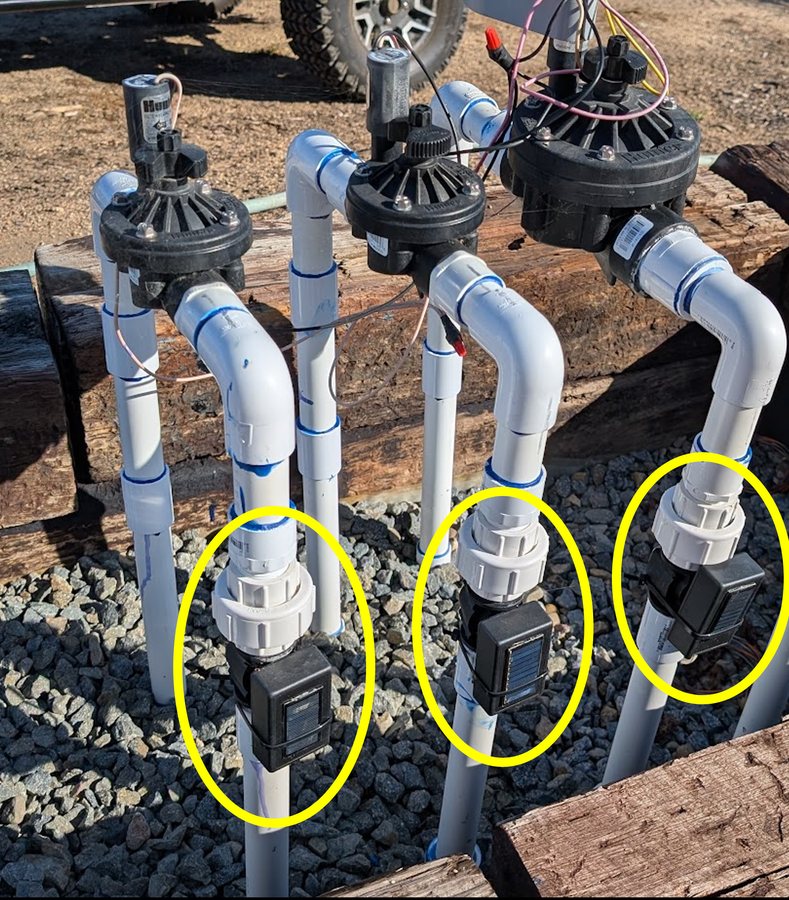 iFlow Aware sensors installed near irrigation valves in a working vineyard